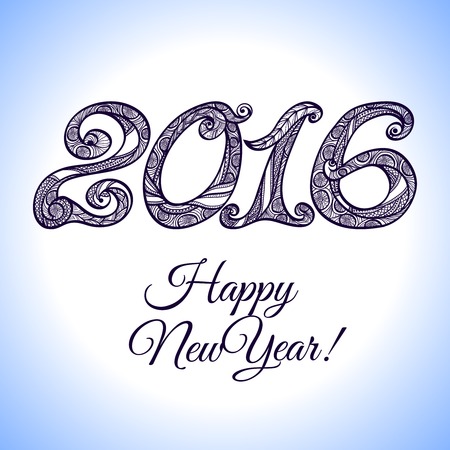 New year 2016 hand drawn typography postcard template vector illustrationのイラスト素材