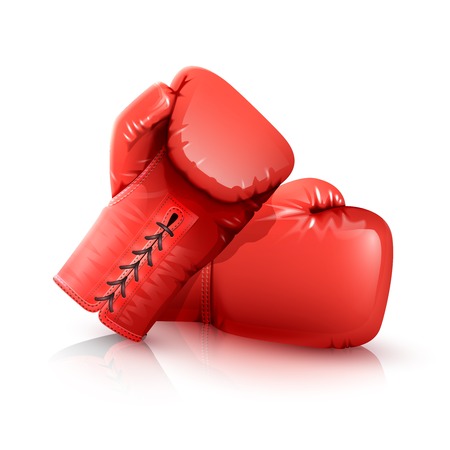 Two realistic red leather boxing gloves isolated on white backgrouns vector illustrationのイラスト素材