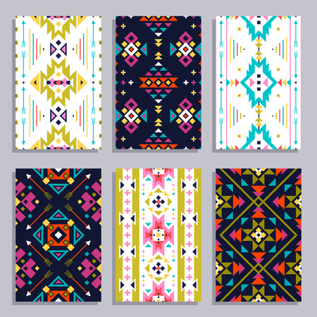 Ethnic geometric vertical banner set with seamless tribal patterns isolated vector illustrationのイラスト素材