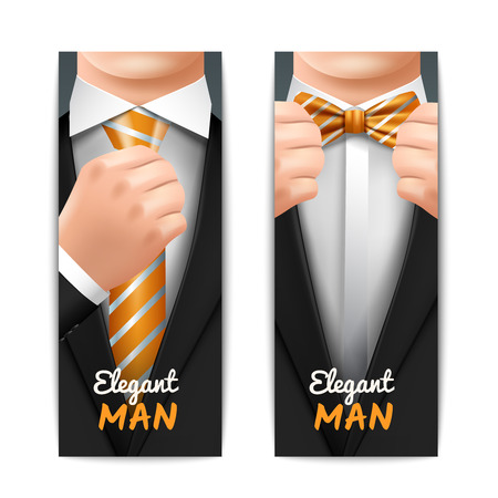 Elegant man vertical banners set with tie and bow-tie realistic isolated vector illustrationのイラスト素材