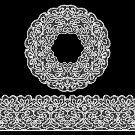 Vintage lace seamless border set on black background vector illustrationのイラスト素材