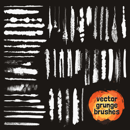 Grunge chalkboard lined and scuffed white brush styles set with bright color text set isolated vector illustrationのイラスト素材