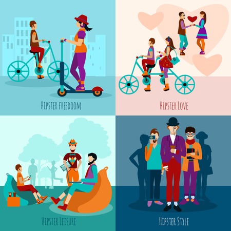 Hipster people design concept set with style elements isolated vector illustrationのイラスト素材