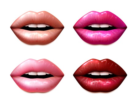 Female lips colored in different lipstic colors isolated vector illustration Female lips colored in different lipstic colors isolated vector illustration