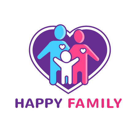 Happy family icon with parents child and big heart flat vector illustrationのイラスト素材