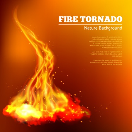 Fire tornado swirls realistic campfire flame with sparks poster vector illustrationのイラスト素材