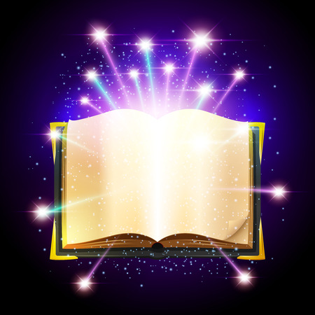 Open book with blank sheets and shining magic sparks vector illustrationのイラスト素材