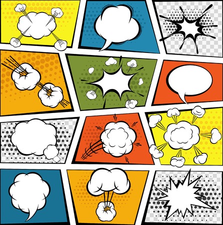 Comic book page with decorative speech bubbles set vector illustrationのイラスト素材