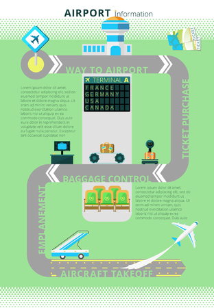 Airport flight information board combined with digital infographic schema display at the entrance abstract vector illustrationのイラスト素材