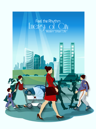 City people poster with modern skyscraper buildings on background vector illustrationのイラスト素材