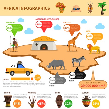 Africa infographics set with continent map and safari animals vector illustrationのイラスト素材