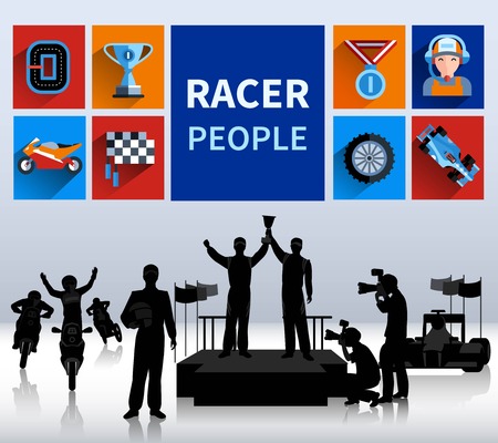Racers and rallies concept with tracks flags and finish flat isolated vector illustrationのイラスト素材