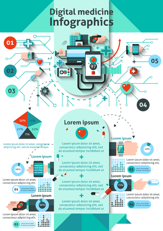 Digital medicine infographics set with mobile health monitoring symbols and charts vector illustrationのイラスト素材