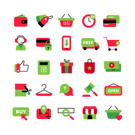 E-commerce and shopping  icons set with shopping cart and payment symbols flat isolated vector illustrationのイラスト素材