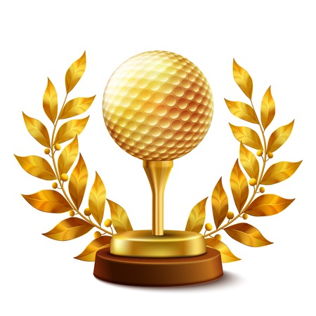 Shiny golden golf championship award with ball and laurel wreathのイラスト素材
