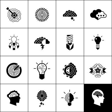 Brainstorm creativity planning and productivity icons black set isolated vector illustrationのイラスト素材