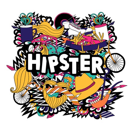 Hipster lifestyle accessories and fashion symbols compositions with pipe and fake mustaches pictograms poster abstract vector illustrationのイラスト素材