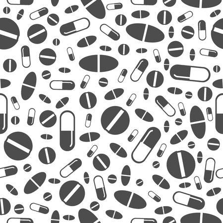 Black and white pharmacy seamless pattern with pills and capsules vector illustrationのイラスト素材