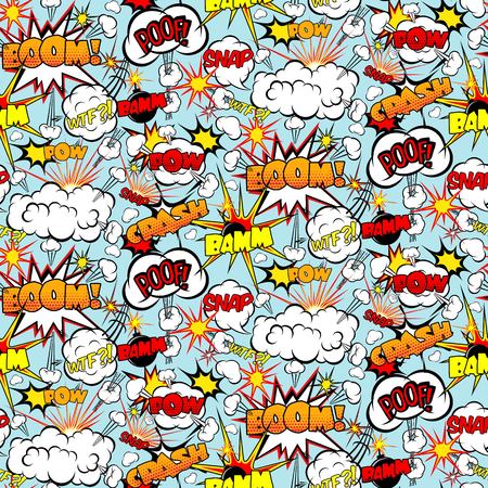 Comic seamless pattern with colorful speech bubbles and bombs vector illustrationのイラスト素材