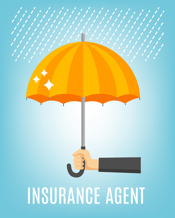 Insurance agent background with rain umbrella and hand flat vector illustrationのイラスト素材