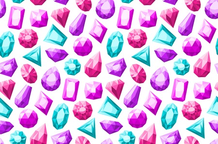 Bright gemstones in different colors and shape seamless pattern flat isolated vector illustrationのイラスト素材
