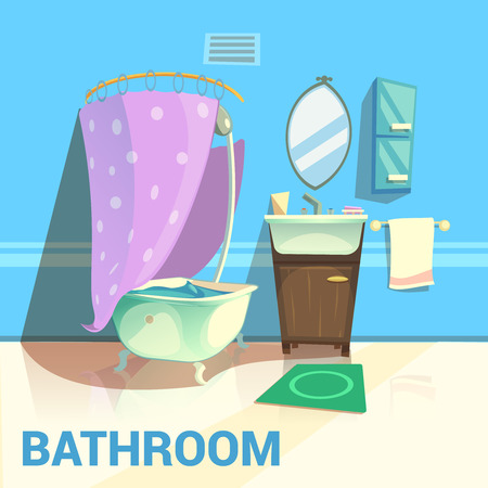 Bathroom retro design with bath mirror water and soap cartoon vector illustrationのイラスト素材