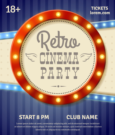 Retro cinema party poster with light banner realistic vector illustrationのイラスト素材