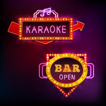 Retro light sight set with karaoke bar isolated on dark background vector illustrationのイラスト素材
