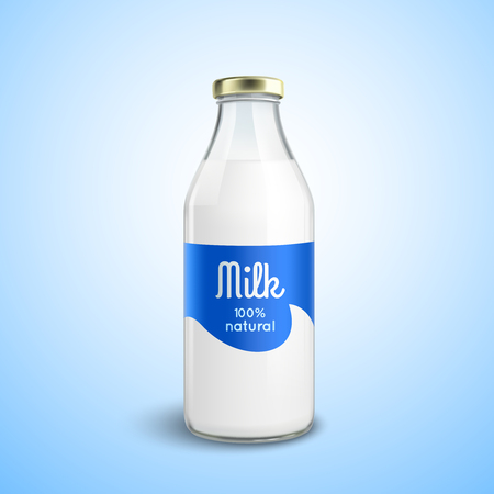 Closed traditional glass bottle of natural milk with glossy cap isolated vector illustrationのイラスト素材