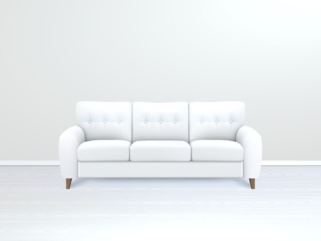 White soft luxury leather sofa in modern apartment salon art gallery or office interior realistic vector illustrationのイラスト素材