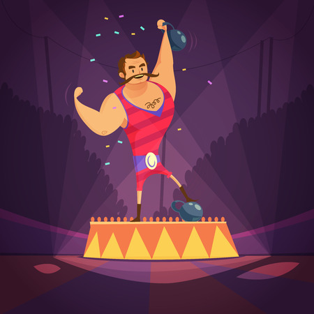 Circus athlete cartoon concept with weightlifting and power symbols vector illustrationのイラスト素材