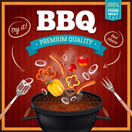 Barbecue realistic poster with premium quality  and best choice symbols vector illustrationのイラスト素材