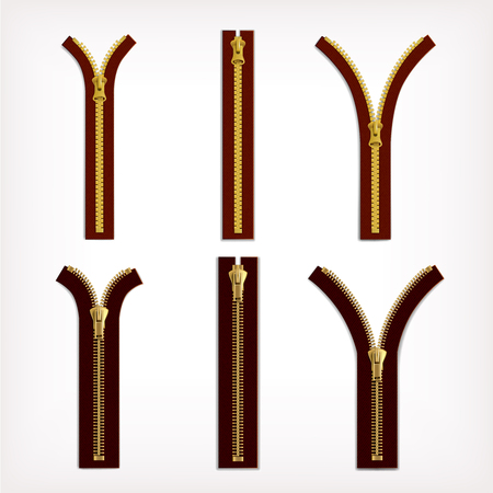 Plastic and metallic yellow zipper set with red edging isolated vector illustrationのイラスト素材