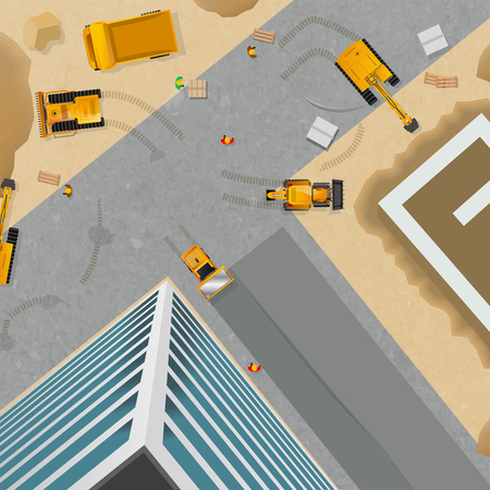 Top viewed poster of preparation for block construction by different machines and equipment vector illustrationのイラスト素材