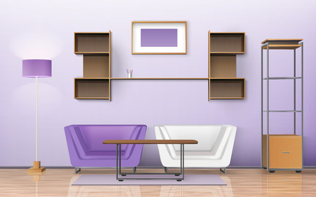 Living room design with carpet armchairs and lamp isometric vector illustrationのイラスト素材