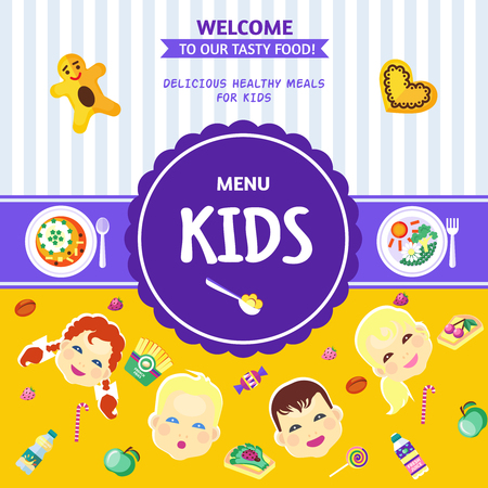 Best choice baby food menu poster with healthy and delicious meals for kids flat abstract  vector illustrationのイラスト素材