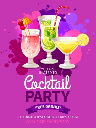 Bright color flyer for invitation to night club cocktail summer party vector illustrationのイラスト素材