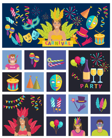Carnival Icon Flat Vector Illustration Composition Posterのイラスト素材
