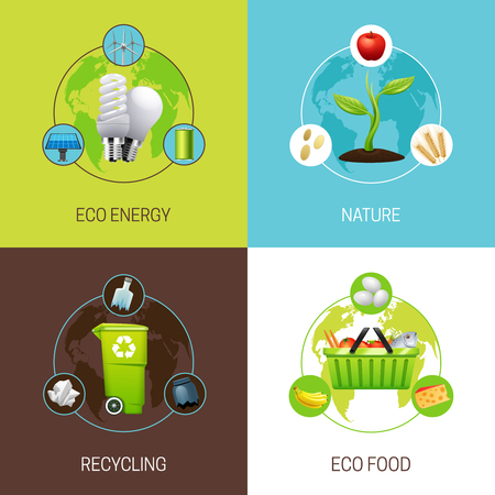 Set of icons with different types of ecology concept illustrations vector illustrationのイラスト素材