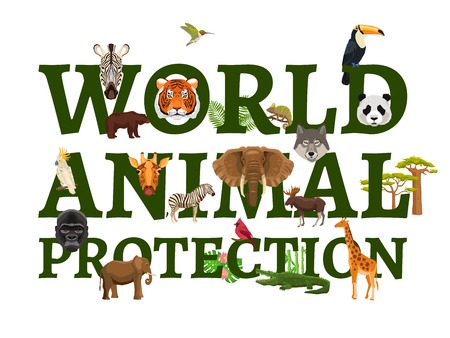Poster with title illustrating protection of wild world animal with white background vector illustrationのイラスト素材