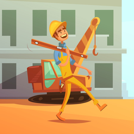 Builder and construction cartoon background with construction equipment and machines vector illustrationのイラスト素材