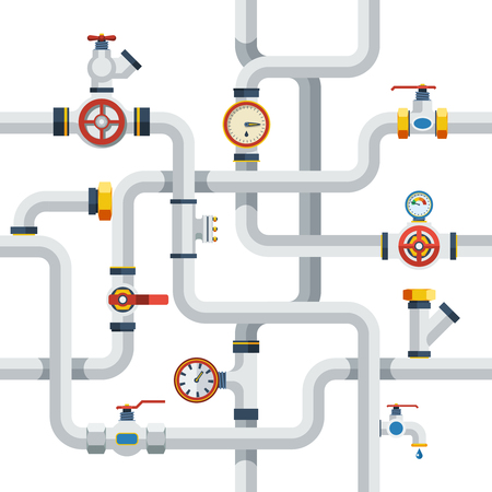 Pipes System Concept. Pipes Vector Illustration.Pipes Flat Symbols. Pipes Design Set. Pipes System Decorative Elements.のイラスト素材