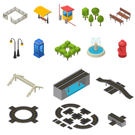 City Isometric Objects. City Icons Set. City Vector Illustration.City Map Symbols. City Design Set.  City Map Elements Collection.のイラスト素材