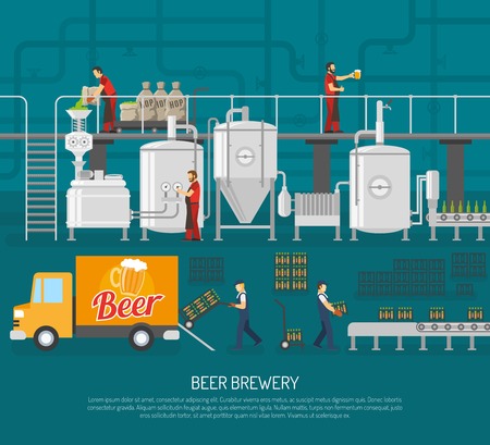 Brewery And Beer Set.Brewery And Beer  Poster. Brewery Flat Illustration. Brewery And Beer Vector.Brewery And Beer  Information.のイラスト素材