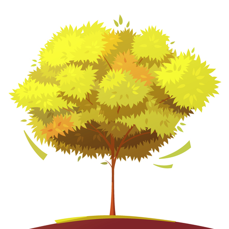 Autumn tree with thin trunk on white background flat cartoon isolated vector illustrationのイラスト素材