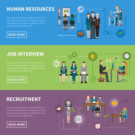 Recruitment HR people discussing projects  interviewing and searching for applicants horizontal flat banners vector illustrationのイラスト素材