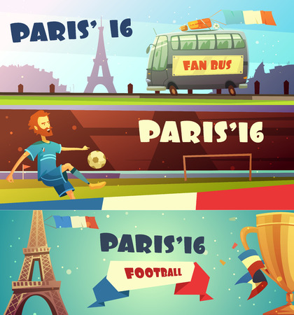 Euro 2016 football championship horizontal banner flat set isolated vector illustrationのイラスト素材