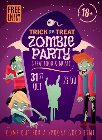 Zombie party poster with trick or treat symbols cartoon vector illustrationのイラスト素材