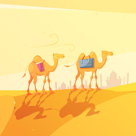 Color cartoon illustration depicting camel in desert ramadan kareem vector illustrationのイラスト素材