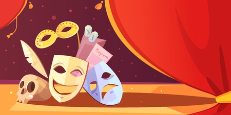 Color cartoon illustration depicting theatre props mask skull vector illustrationのイラスト素材